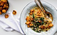 recept pasta med champinjonsås och rostad blomkål